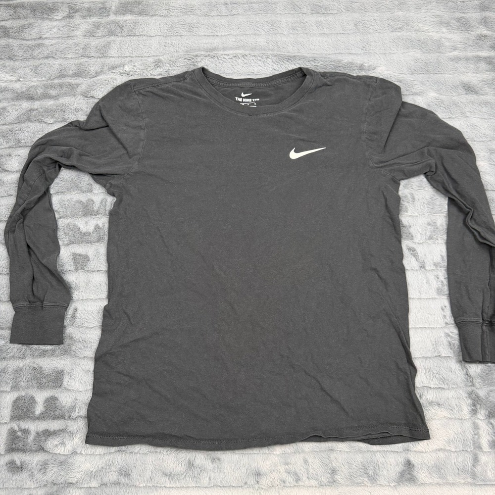 Nike Mens Long Sleeve T-Shirt Athletic Cut Swoosh Logo Black Gray Medium 13564